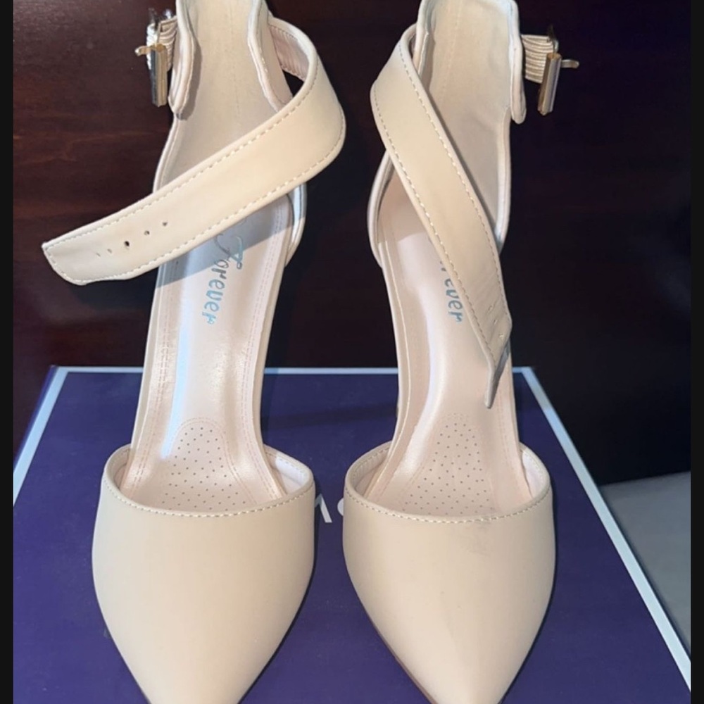 Forever 21 Cream Stiletto Heels with Ankle Strap